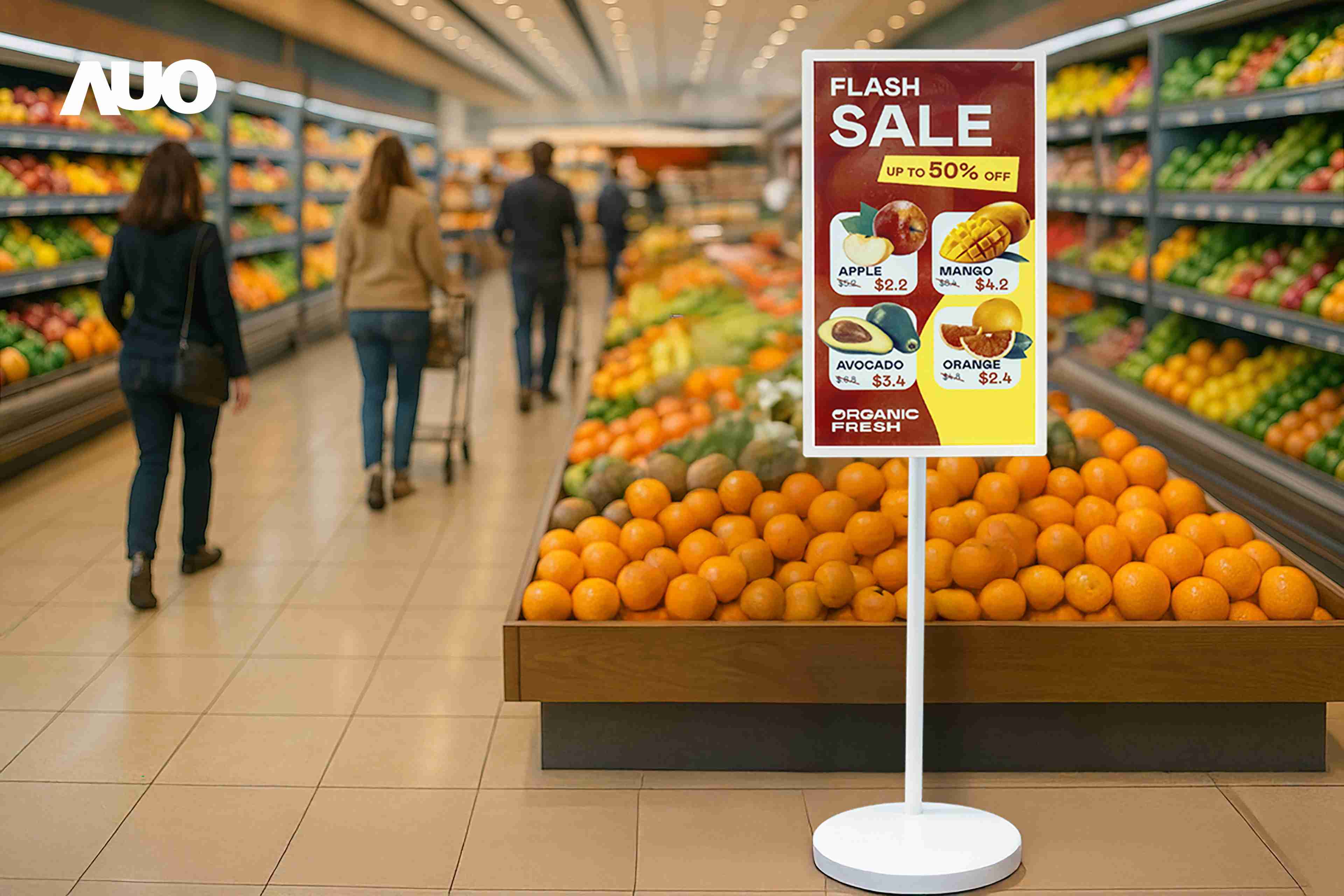 达擎首亮相低功耗、、、、全彩的〝aecoPost电子纸解决方案〞，，，仅在更新画面时需要微量的电力驱动，，，无需布建电线的便捷设计，，，，使其可灵活应用、、、随意置放，，并可透过云端或行动装置app，，，轻松管理及排程广告内容，，，晋升店头营销利器。。。